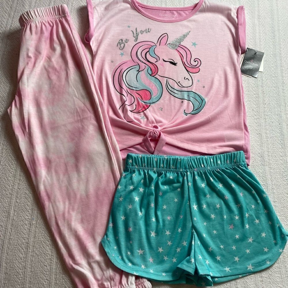 Cuddl Duds Girl’s Small (6/6X) Top, Shorts & Pants Pajama Set